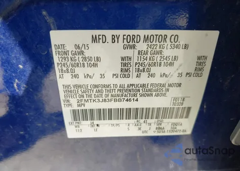 2015 Ford Edge Sel z USA, uszkodzony, nr VIN 2FMTK3J83FBB74614